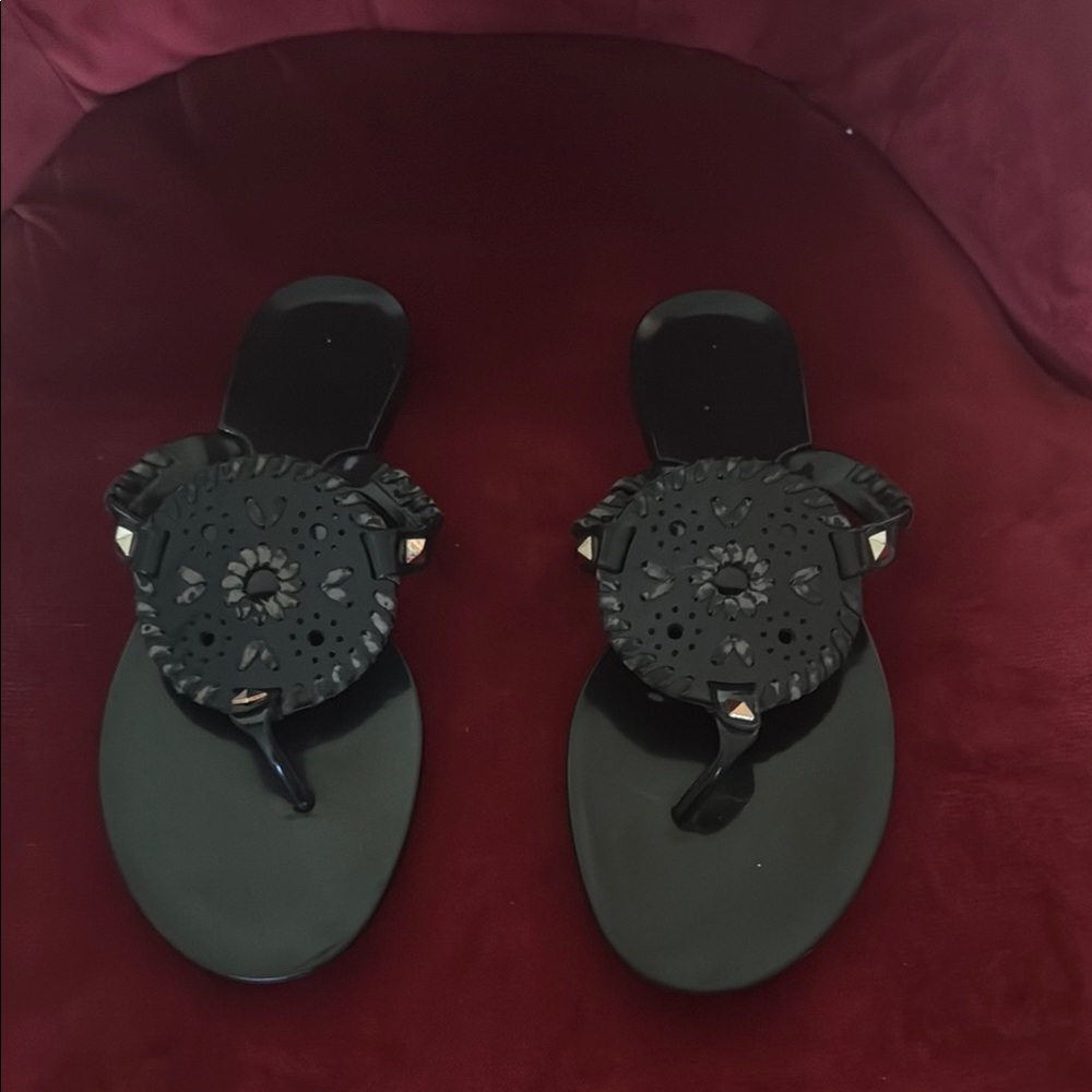 Jack Rogers Black Sandals with Medallion Design